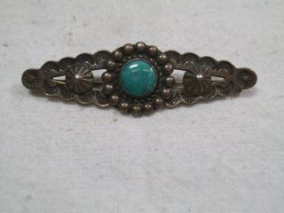 Vintage Old Pawn Sterling Silver,  Turquoise Brooch - 2 1/8 " Stamped Pin,  Rope - Ab