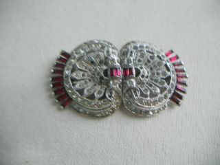 Vintage Coro Duette Clear Red Rhinestone Brooch Dress Clips