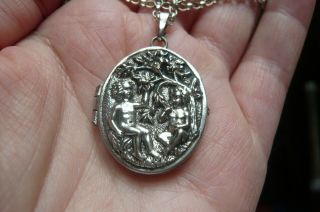 Vintage Silver B &f Adam And Eve Locket With Silver Belcher Chain