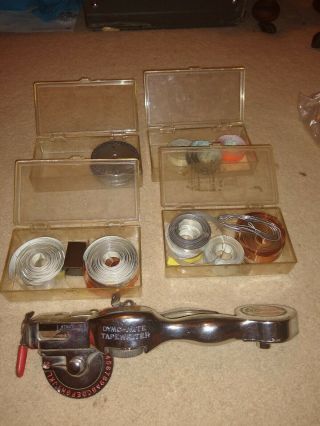 Vintage Dymo Mite Aluminum Tapewriter Label Maker Hand Plus Accessories