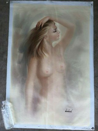 Female Nude Signed Vintage Oil On Canvas Painting Huge
