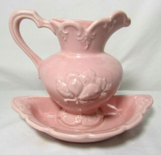 Vtg Camark Art Pottery Pink Pitcher Bowl Wall Pocket Vase Shape 119 Finish 90