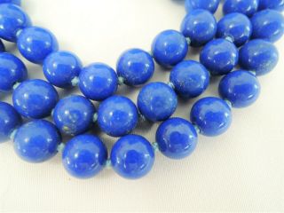HEAVY VINTAGE TRIPLE STRAND SILK HAND KNOTTED BLUE STONE GLASS NECKLACE ESTATE 3
