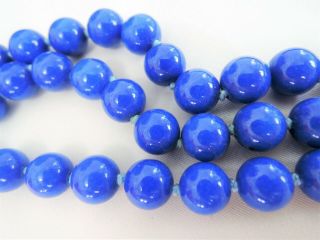 HEAVY VINTAGE TRIPLE STRAND SILK HAND KNOTTED BLUE STONE GLASS NECKLACE ESTATE 4