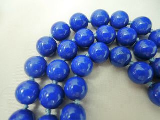 HEAVY VINTAGE TRIPLE STRAND SILK HAND KNOTTED BLUE STONE GLASS NECKLACE ESTATE 5