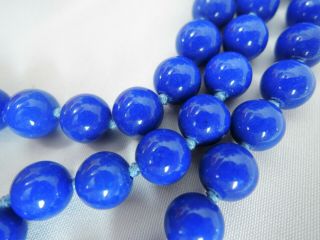 HEAVY VINTAGE TRIPLE STRAND SILK HAND KNOTTED BLUE STONE GLASS NECKLACE ESTATE 6