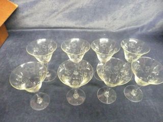 Vintage Antique Retro Set Of 8 5 " Tall Floral Chardonnay Wine Glasses