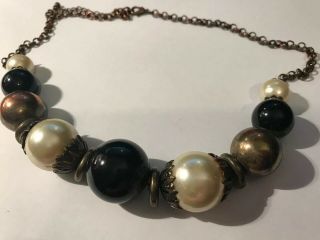 Vintage Chunky Modernist,  Lucite,  Faux Pearl Copper,  Costume Jewellery Necklace
