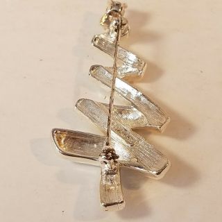 Vintage Monet Christmas Tree Brooch Rhinestone Silver Tone Pin Jewelry 3
