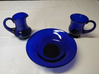 Thos Webb &sons Bristol Blue Glass Cup/tankard,  Jug & Display Bowl Vintage C1970