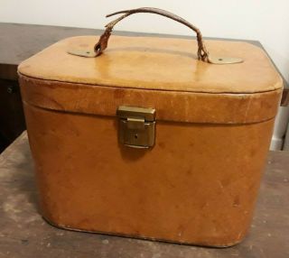 Vintage Leather Train Case Suitcase Toiletries Case