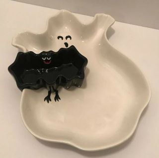 Lotus Halloween Ghost And Bat 2 Piece Chip N Dip Set Vintage
