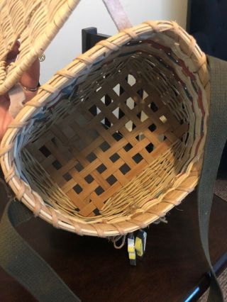 Vintage,  Wicker Fishing Creel Basket w/ Wood Fish Decoration 3