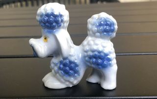 Vintage Ceramic Blue And White Poodle Dog Puppy Figurine Japan