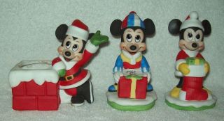3 Vintage Disney Gift - Ware Minnie & Mickey Mouse Christmas Figurines Walt Disney
