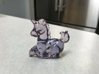 Vtg Boyd Glass Mini Lucky Unicorn Figurine Amethyst Lt Purple