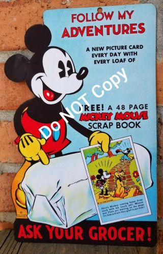 Mickey Mouse Bread Diecut Cardboard Hanging Sign Reprint Made To Look Vintage