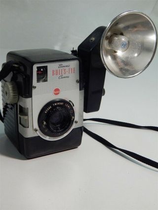 Vintage Kodak Brownie Bullseye Solid Body Camera With Flash Attachment