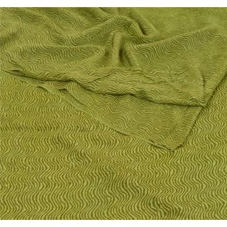 Sanskriti Vintage Green Saree 100 Pure Crepe Silk Printed Fabric 5yd Craft Sari