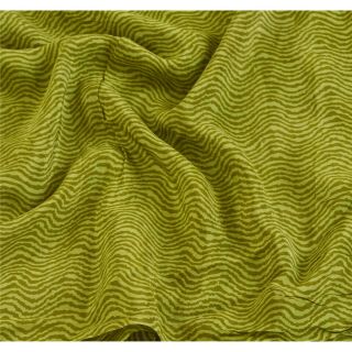 Sanskriti Vintage Green Saree 100 Pure Crepe Silk Printed Fabric 5Yd Craft Sari 5