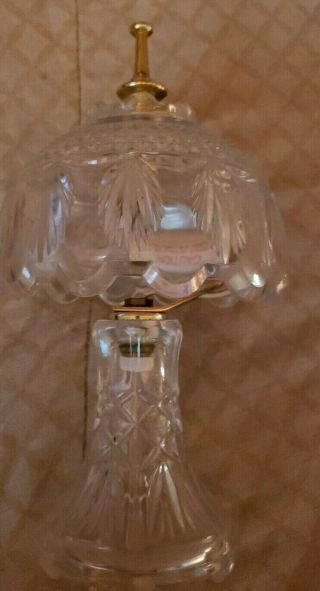 Vintage Floral Etched Heavy Cut Lead Crystal Boudoir Accent Table Lamp W/ Shade