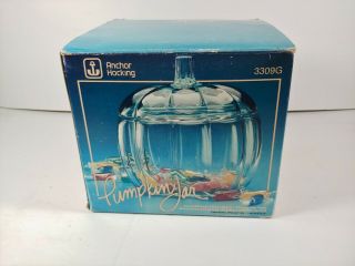 Vintage Anchor Hocking Clear Glass Pumpkin Cookie Candy Jar Halloween Decor