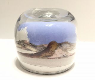 Vintage Painted Desert Sands Glass Paperweight Hand Made By Arizona Artist.