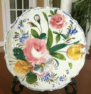Vintage Italian Dinner Plates Hand Painted Floral Art Pottery Scalloped Set of 4 2