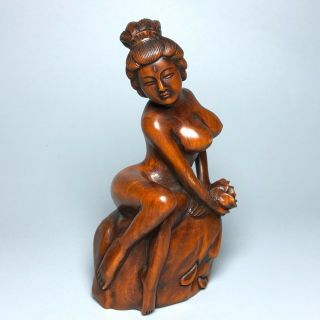 Collectible Old Boxwood Big Boobs Naked Belle Japanese Netsuke Vintage Statue