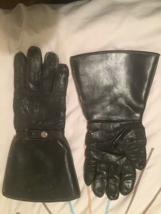 Vintage Mens Black Leather Motorcycle Gauntlet Gloves