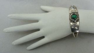 Vintage Navajo Sterling Silver Green Malachite Sun Ray Shadow Box Cuff Bracelet