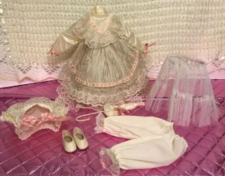 Vintage Victorian Doll Dress 6 Piece Set Cream And Pink For 14”porcelain Doll