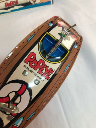 Vintage Popeye The Sailor Man Tin Wind Up Speedboat Boat Toy with Box 6