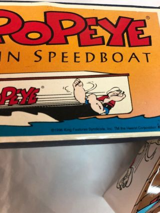 Vintage Popeye The Sailor Man Tin Wind Up Speedboat Boat Toy with Box 7