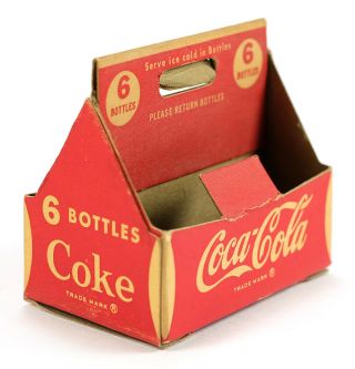 Vintage Miniature Coca - Cola Soda 6 - Pack Cardboard Bottle Carrier 1940s 1950s 5