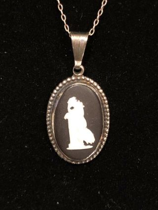 Vintage Wedgewood Black Cameo Necklace Sterling Silver Pendant Necklace
