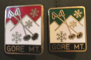 2 Gore Mountain Vintage Skiing Ski Pins Resort Badge York Travel Souvenir