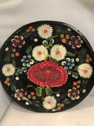 Vintage 17 " Hand Painted Mexican Folk Art Carved Wood Batea Bowl/tray/platter