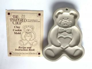 Pampered Chef Cookie Mold Teddy Bear Holding Heart 1991 Recipe Booklet Vintage