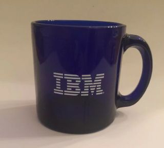 Ibm Glass Cobalt Blue Coffee Mug Computers Technology Made In Us Vintage