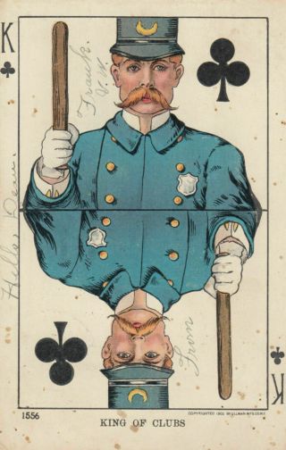 Vintage Policeman Postcard Playing Card King Of Clubs 1907 - K519