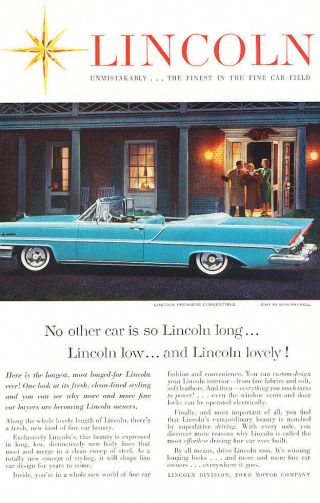 1957 Lincoln Premiere Convertible - Vintage Advertisement Car Print Ad J461
