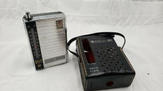 Vintage General Electric Ge Am Fm Pocket Radio Solid State Leather Case