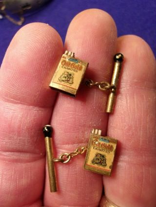 Very Rare Vtg Antique Cufflinks " Old Gold Cigarettes " With " Matches " Vgc