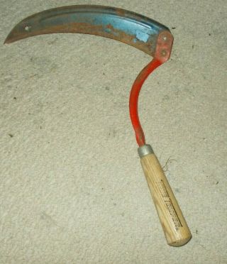Vintage True Temper Sickle Scythe Blade And Wooden Handle Vg,