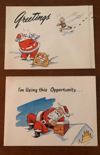 2 Vintage Jaeger Butter - Nut Bread Christmas Cards Advertising Santa Claus Wi
