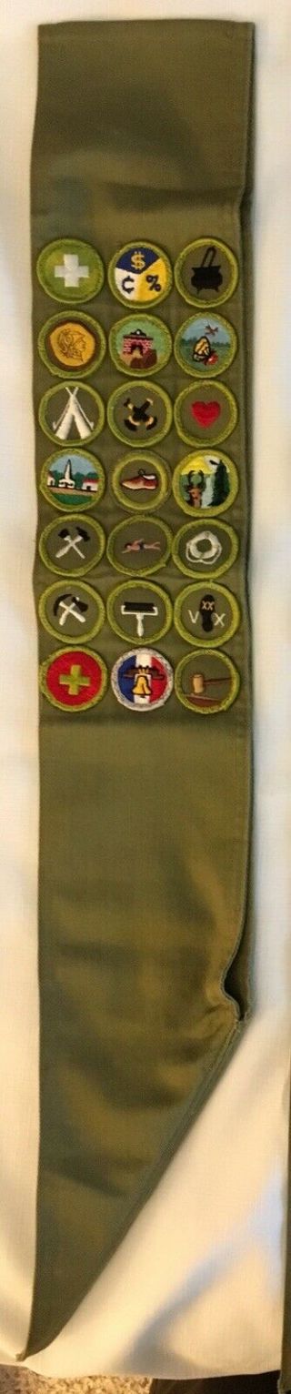 Vintage Boy Scout Merit Badge Sash with 21 Merit Badges 2