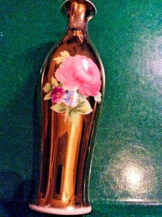 Noritake Vintage Golden Bud Vase Hand Painted Pink Roses 8 1/2” Tall