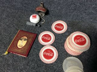 Vintage Coca Cola Coasters Hand&wall Opener Yo Yo Invite 75 Year Reflections