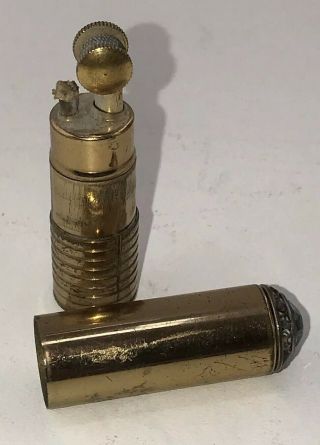 Vintage Gold & Rhinestones Ladies Lipstick Bullet Shape Pocket Cigarette Lighter